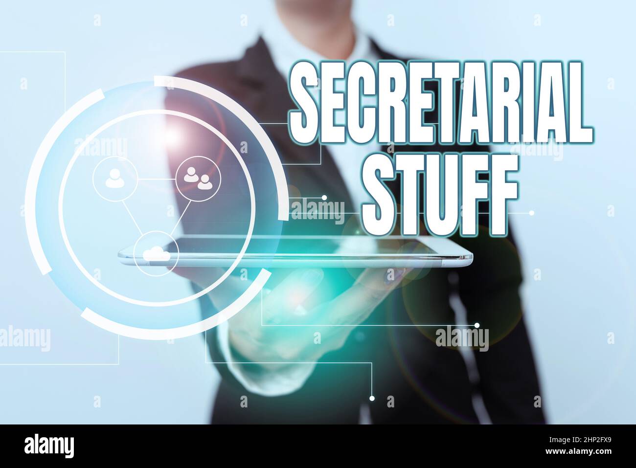 Visualizzazione concettuale Secretarial Stuff, concetto che significa Secretary effetti personali cose di proprietà di assistente personale Lady in Suit Presentazione Mobile Device Wi Foto Stock