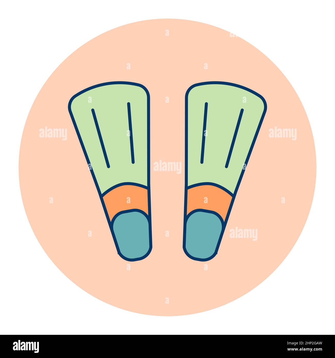 Diving pinne flat vettore isolato icona. Insegna estiva. Simbolo grafico per sito web di viaggi e turismo e design di app, logo, app, UI Foto Stock