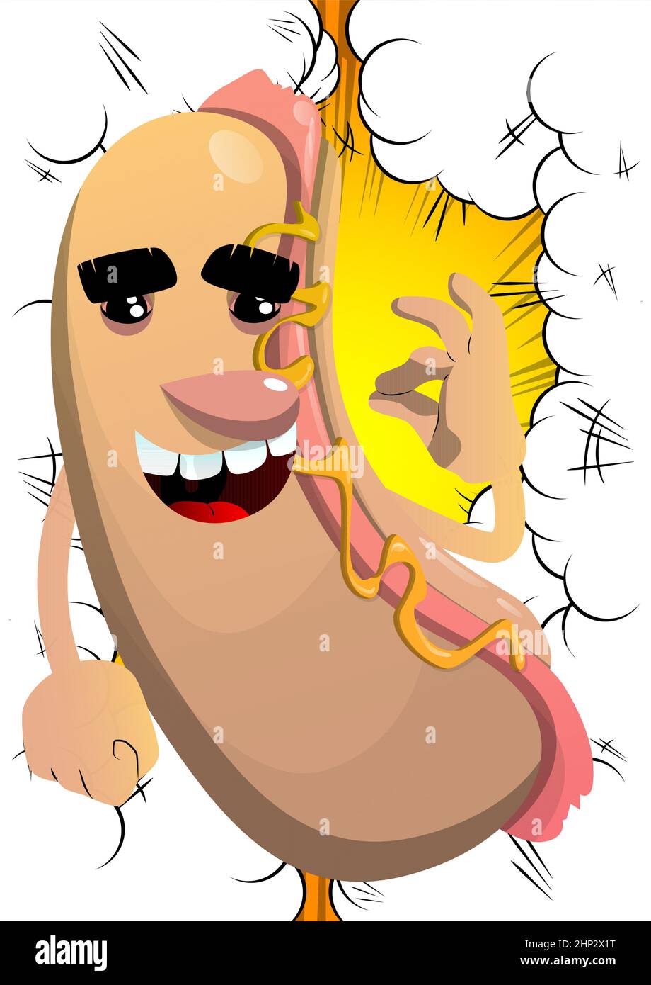 Hot Dog con il cartello ok. Illustrazione Vettoriale