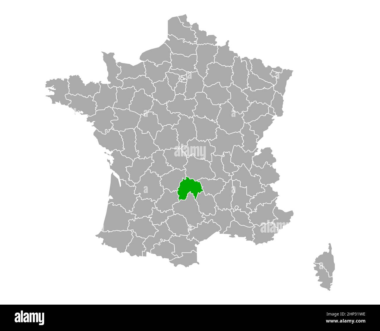 Cantal sulla mappa di Francia Foto Stock