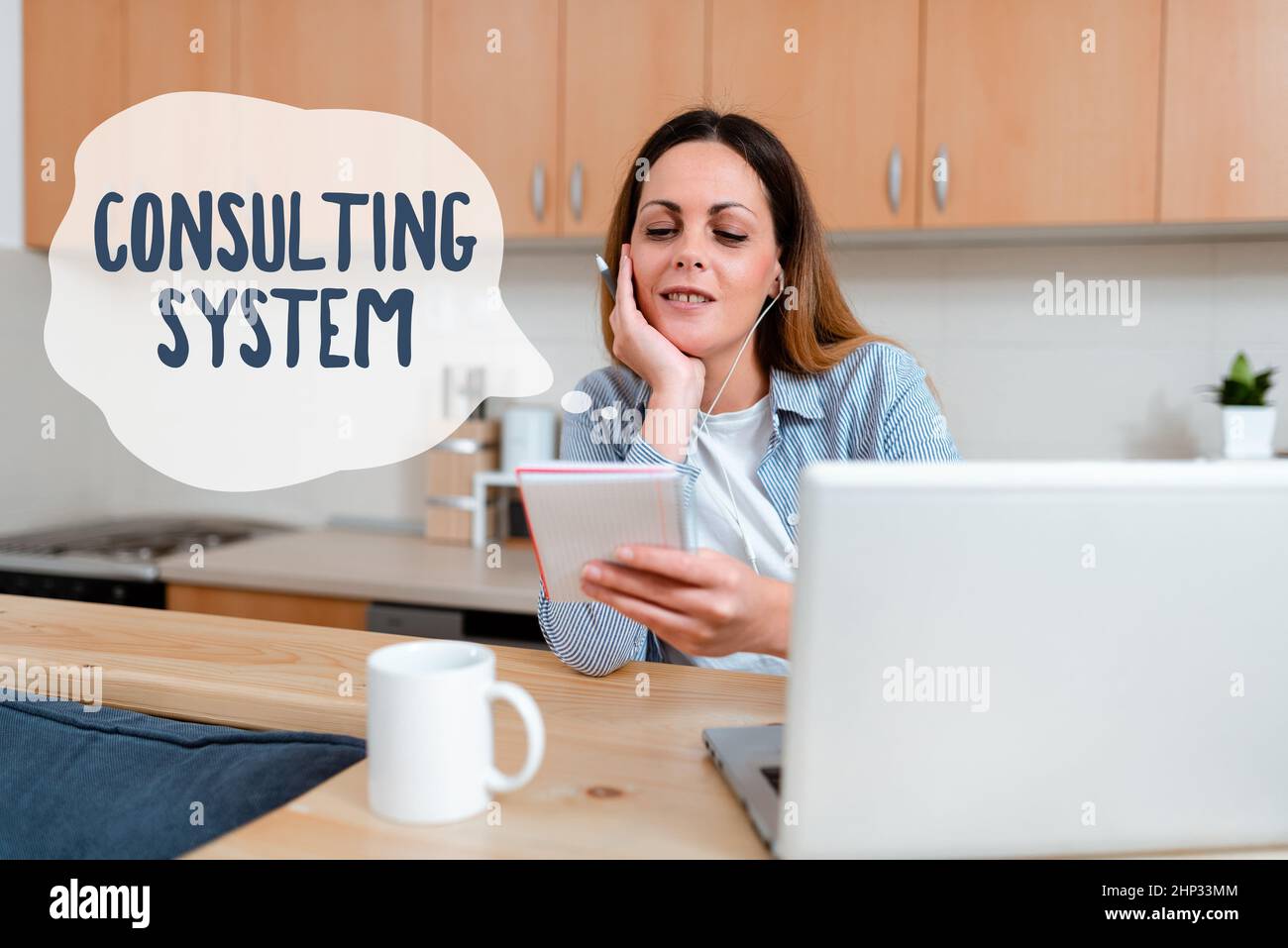 Testo della scrittura sistema di consulenza, Business showcase aiutare le aziende a migliorare l'adeguatezza dei processi e la funzionalità Abstract Working at Home Ideas, Interio Foto Stock