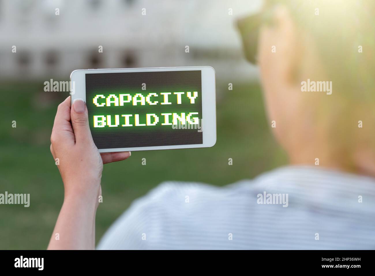 Didascalia di testo Presentazione Capacity Building, panoramica aziendale rafforzare le capacità dei singoli Workforce Planning Voice and Video Calling Capabi Foto Stock