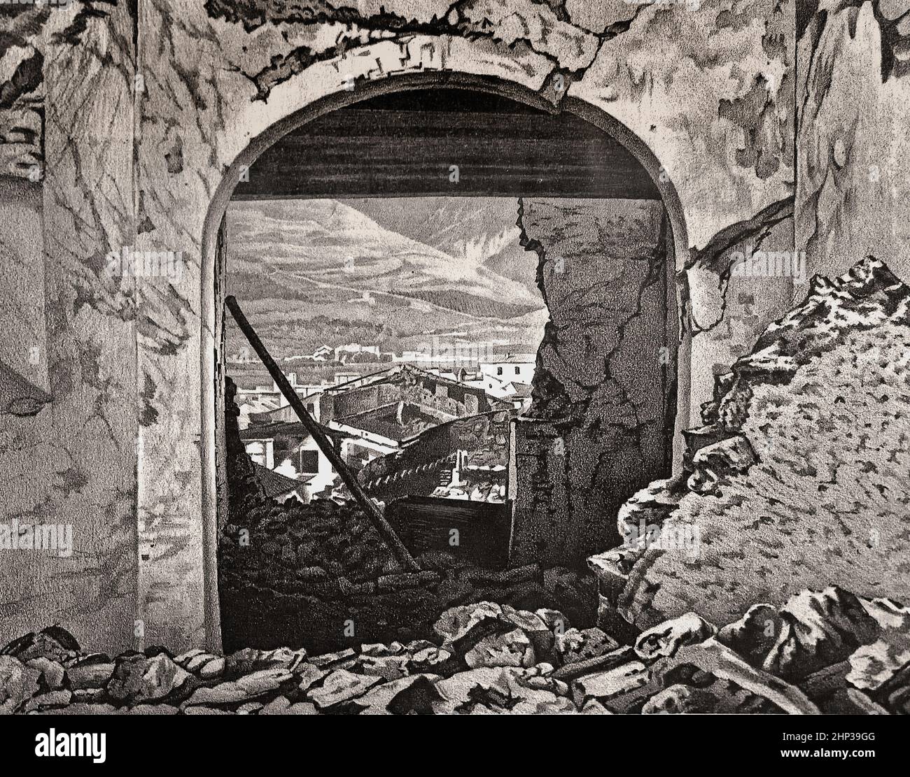 Porta principale in Gaeta1862 Garibaldi ( Giuseppe Maria Garibaldi 1807 – 1882 ) italiano, generale, patriota, rivoluzionario, repubblicano, Italia, ( unificazione e creazione del Regno d'Italia.) Foto Stock