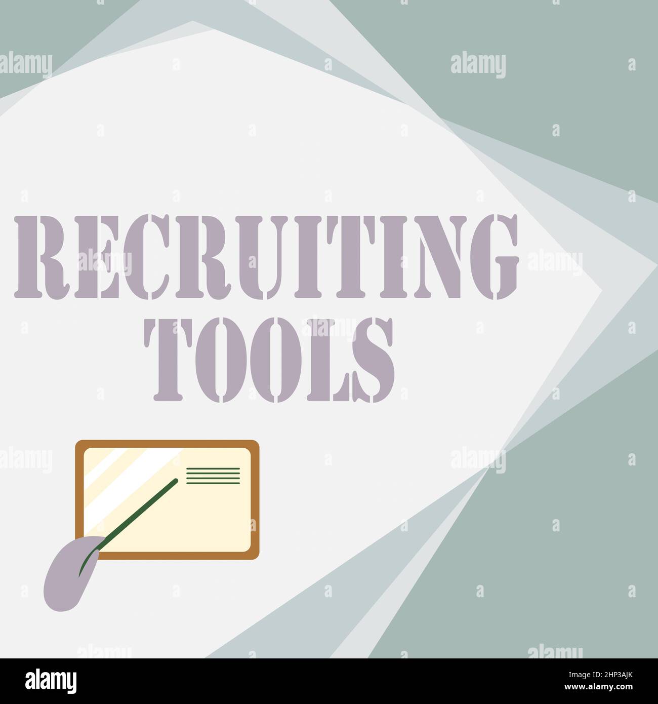 Segno di testo che mostra Recruiting Tools, Business idea ottenere nuovi talenti per la vostra azienda attraverso internet o ads Card Drawing con mano puntando Stick a. Foto Stock
