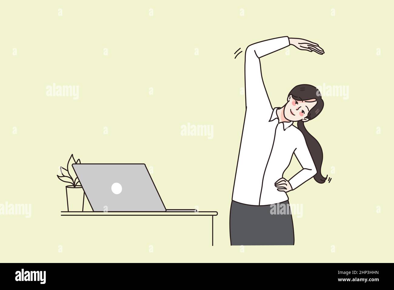 Una donna d'affari si allena per la ginnastica sul posto di lavoro Illustrazione Vettoriale