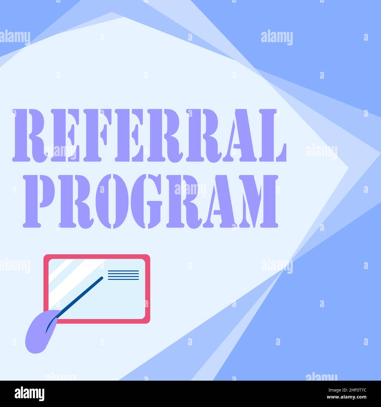 Testo della scrittura programma di riferimento, concetto che significa inviare il proprio paziente ad un altro medico per il trattamento scheda disegno con mano puntino a SMA Foto Stock