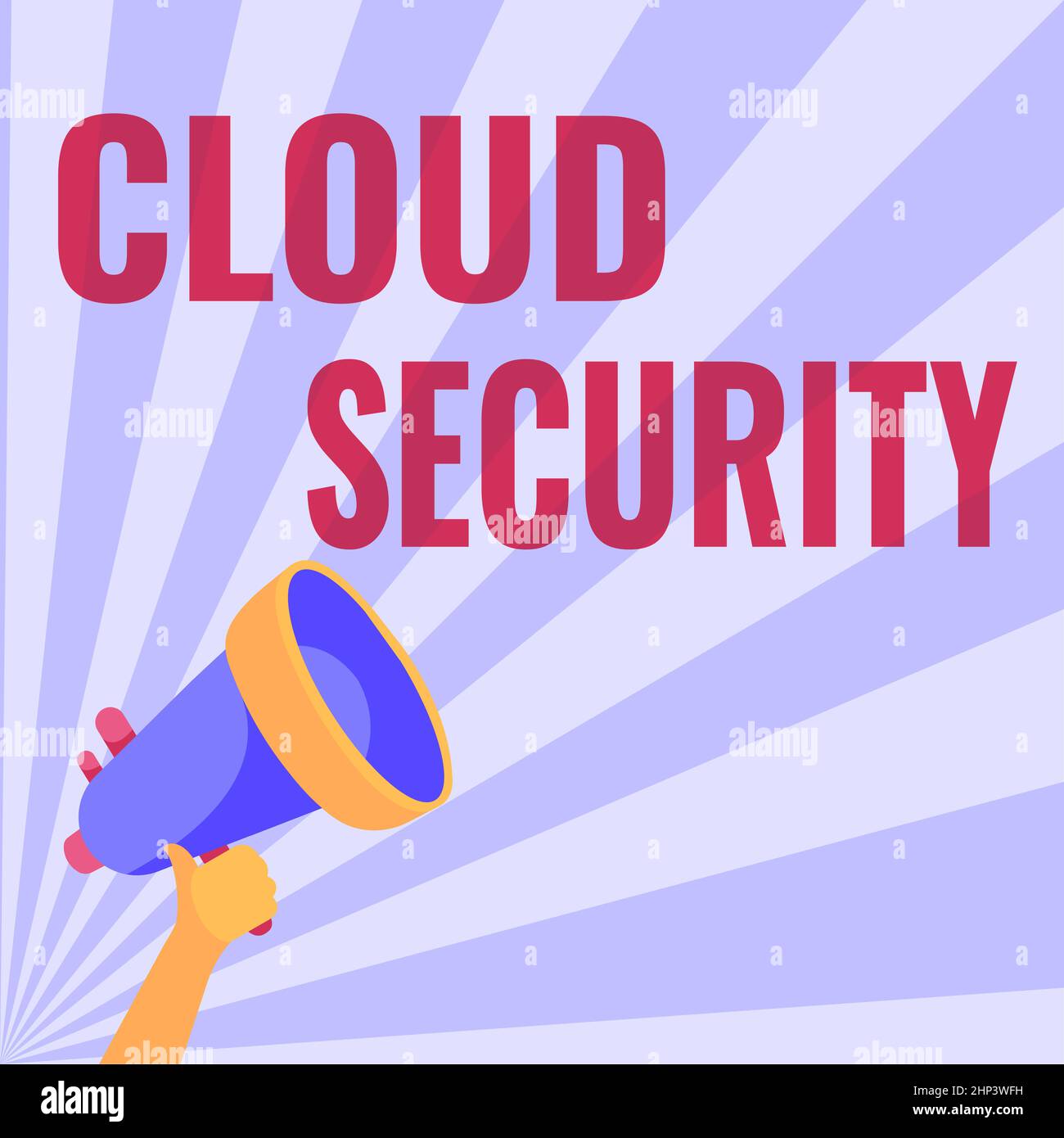 Visualizzazione concettuale Cloud Security, Business Concept imposizione di un sistema sicuro di dati esistenti in Internet Illustrazione di Hand Holding Megaphone Foto Stock