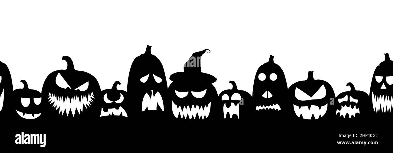 Scarry seamless sfondo con diverse varietà di zucche di Halloween formati Illustrazione Vettoriale