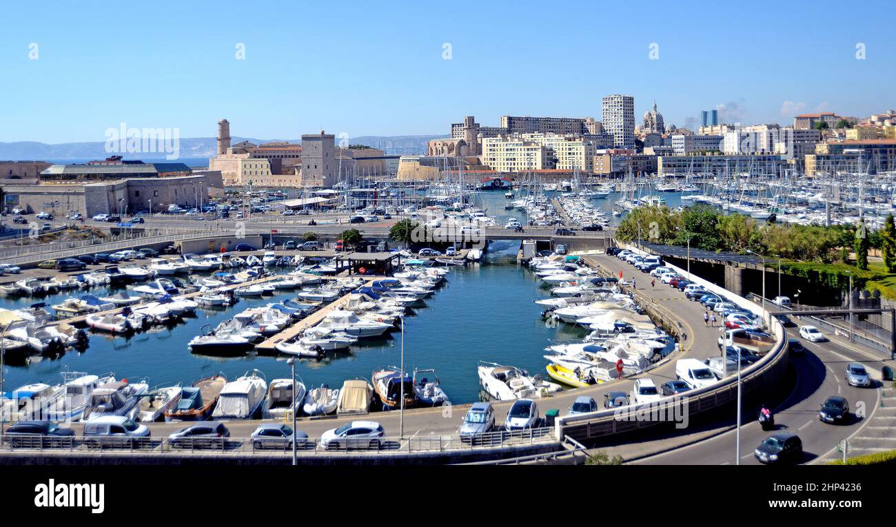 Marina, Vieux Port, Marsiglia, Bouches du Rhone, Francia Foto Stock