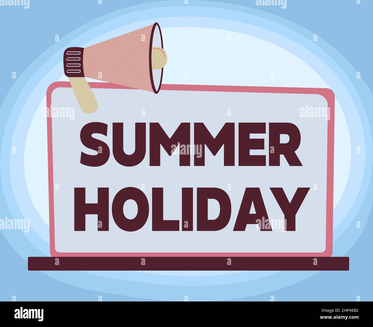 Didascalia concettuale Summer Holiday, parola scritta su periodo speciale di tempo in estate per il relax e divertimento Illustrazione di Megaphone su Blank Monitor Foto Stock