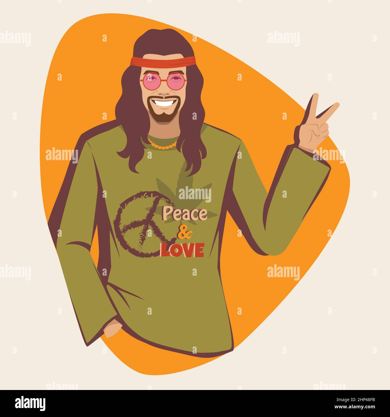 hippie mostra il simbolo della pace, sottocultura hippy, illustrazione vettoriale Illustrazione Vettoriale