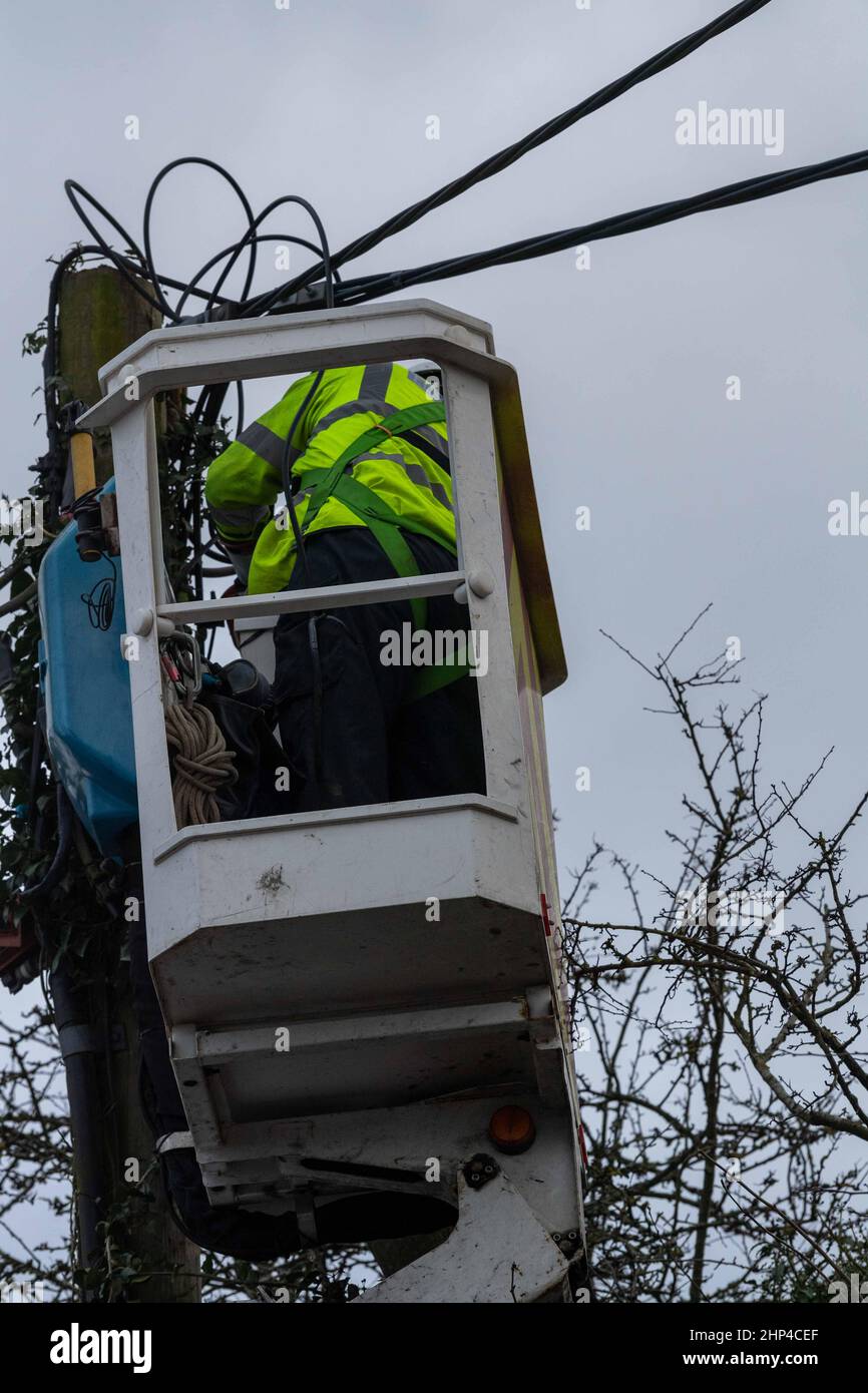 Brentwood, Regno Unito. 18th Feb 2022. Brentwood Essex 18th Feb 2022 UK Weather, Storm Eunice; strade chiuse e linee elettriche giù a causa di Storm Eunice in Brentwood Essex credito: Ian Davidson/Alamy Live News Foto Stock