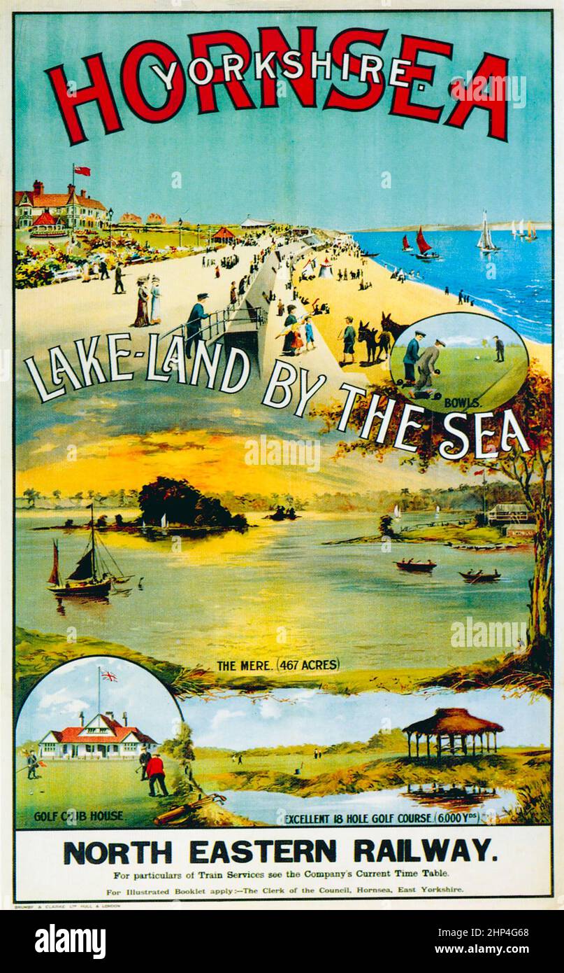 Poster di viaggio Vintage North Eastern Railway Hornsea, Yorkshire. REGNO UNITO Foto Stock