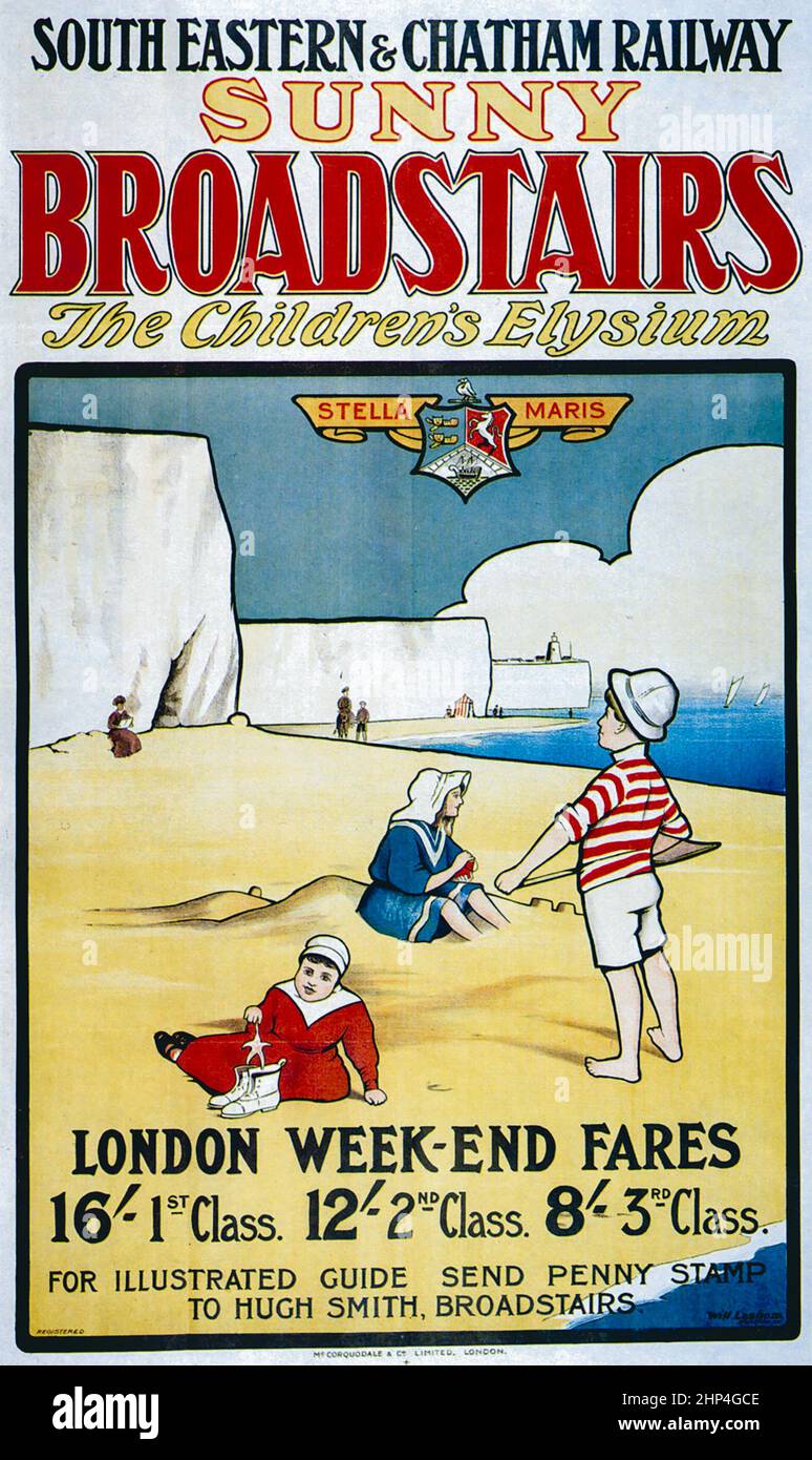 Poster di viaggio Vintage South Eastern e Chatham Railway Broadstairs. REGNO UNITO Foto Stock