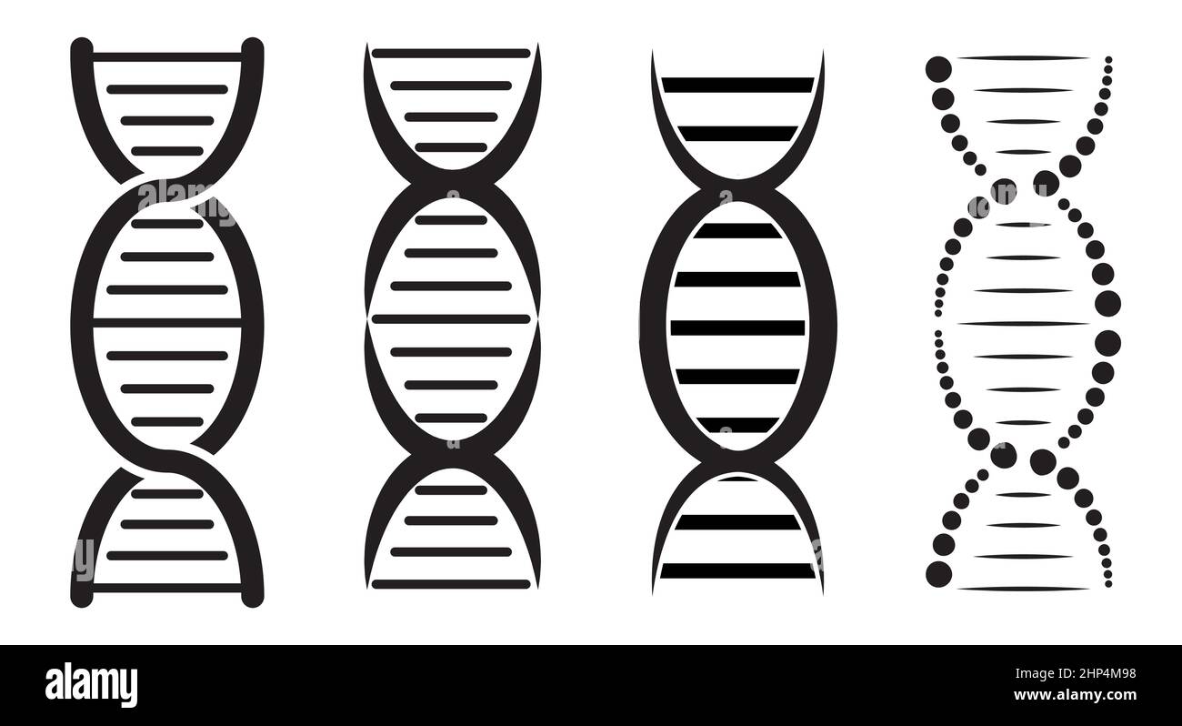 Icona dell'elica DNA. Simbolo della struttura genomica. Silhouette nera isolata su sfondo bianco. Illustrazione Vettoriale