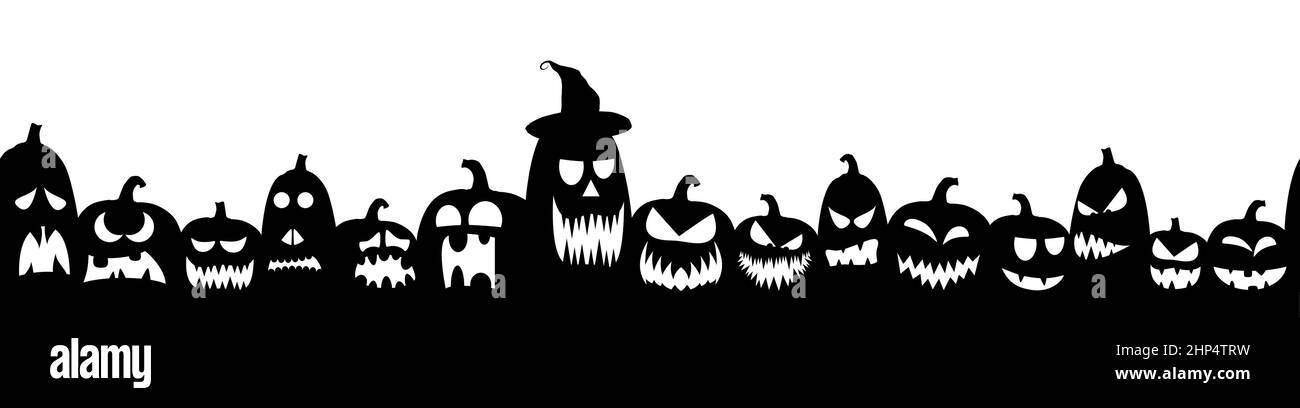 Scarry seamless sfondo con diverse varietà di zucche di Halloween formati Illustrazione Vettoriale
