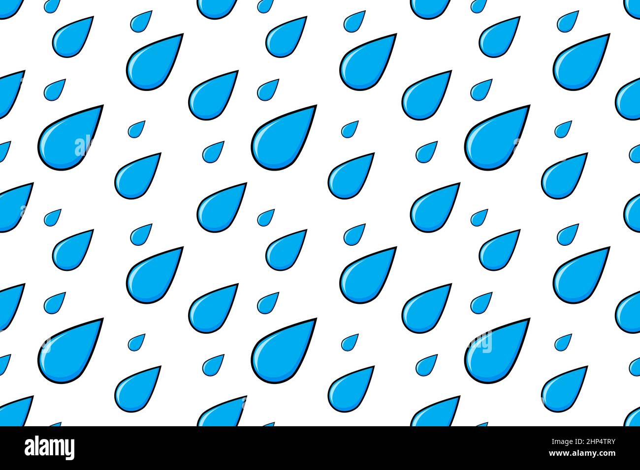 Pioggia che cade. Autunno tempo cartoon blu acqua gocciolando. Pattern vettoriale isolato su sfondo bianco. Illustrazione Vettoriale