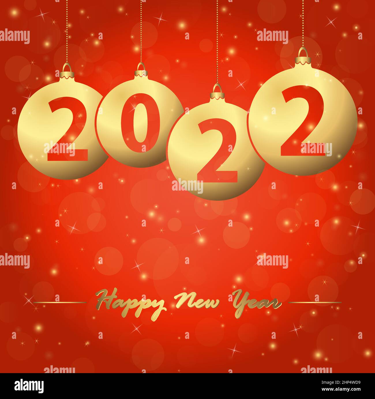 sfondo rosso con bolle d'oro di natale e testo 2022 per il nuovo anno Illustrazione Vettoriale