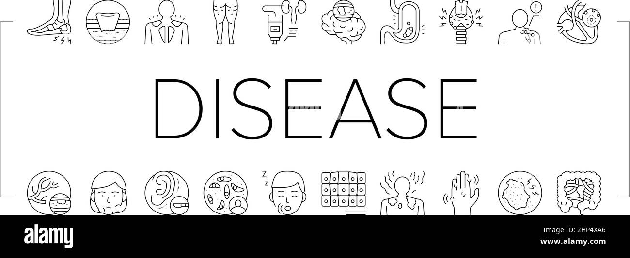 Disease Human Problem Collection Icons Set Vector . Illustrazione Vettoriale