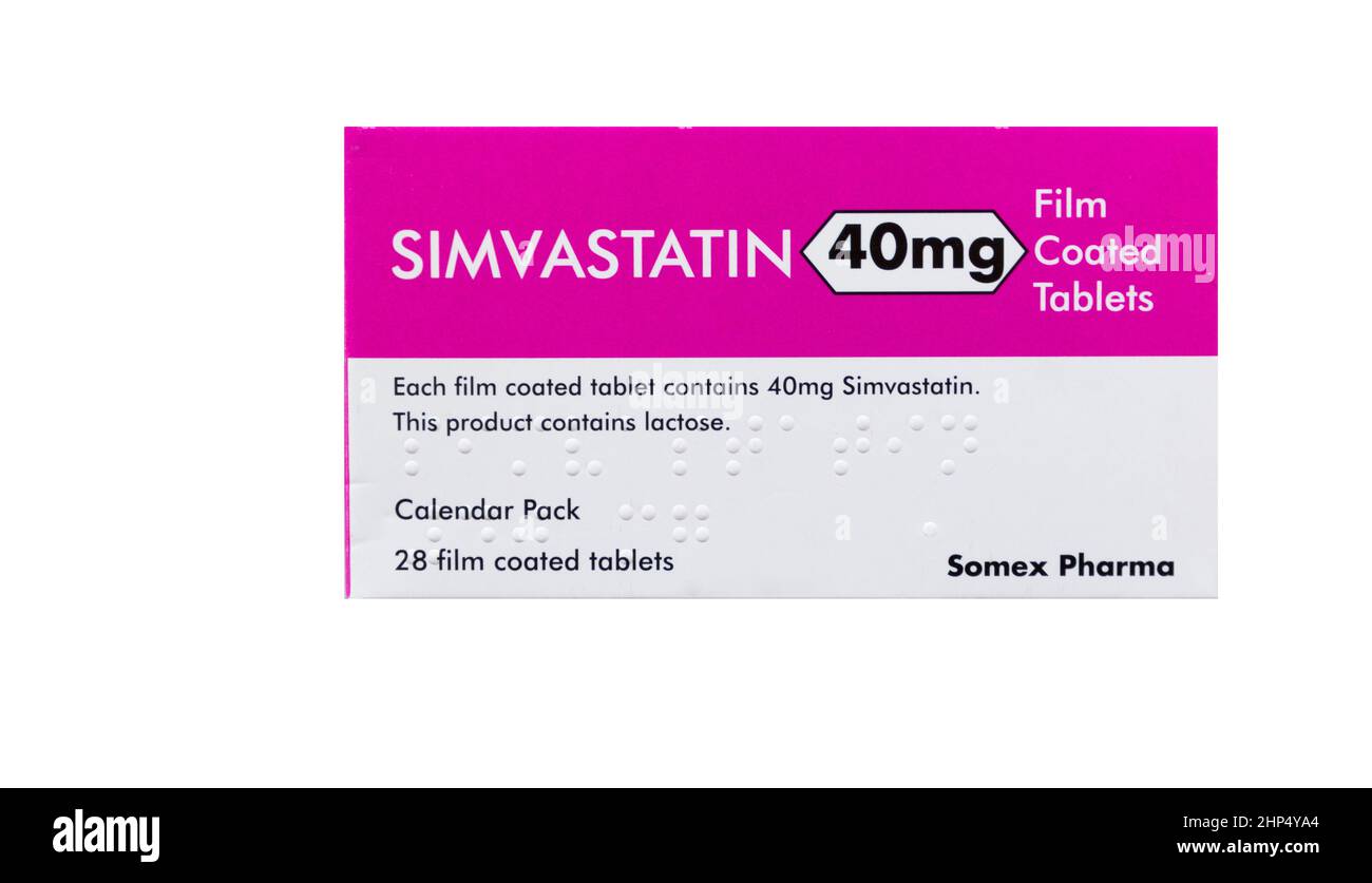Somex Pharma, Simvastatin 40 mg compresse e confezione Foto Stock