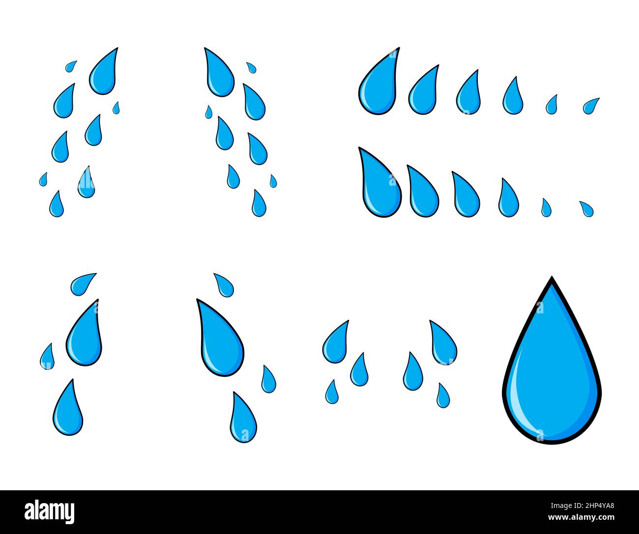 Lacrima, grida modello di icona cartoon. Simbolo di espressione blu triste. Semplice piangendo cadere flusso impostato. Illustrazione Vettoriale