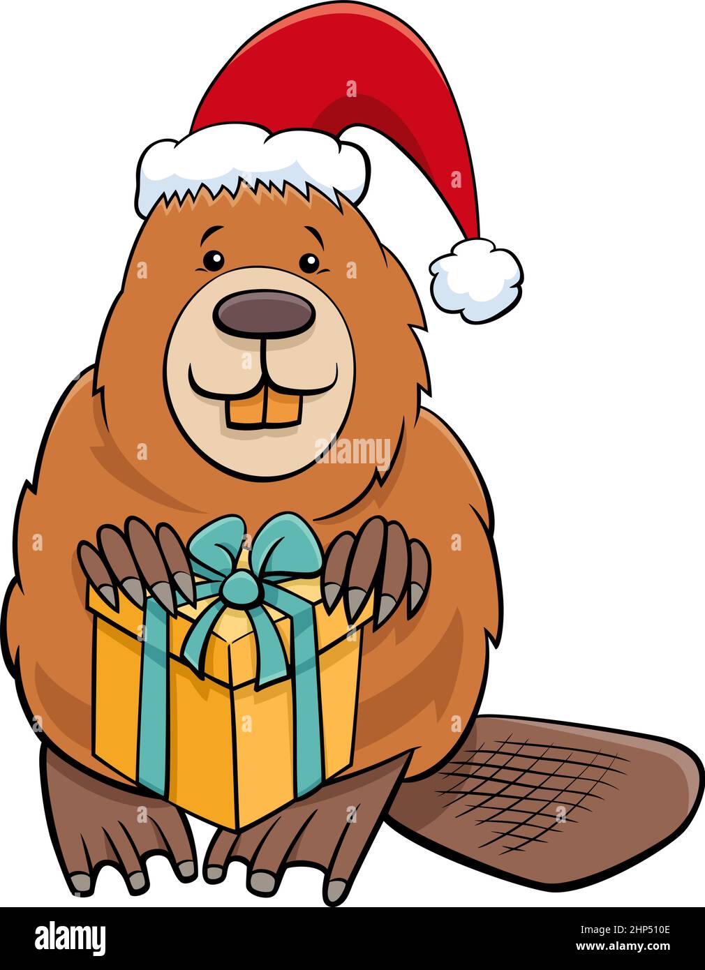 Personaggio animale cartoon beaver con regalo il tempo di Natale Illustrazione Vettoriale