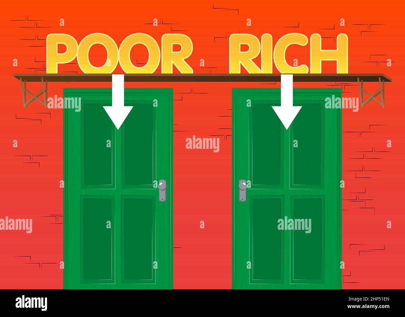 Parole povere o ricche con frecce sullo sfondo della porta anteriore. Illustrazione Vettoriale