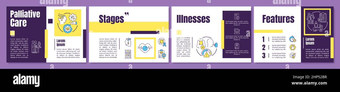Modello di brochure viola per la cura palliativa dei pazienti Illustrazione Vettoriale