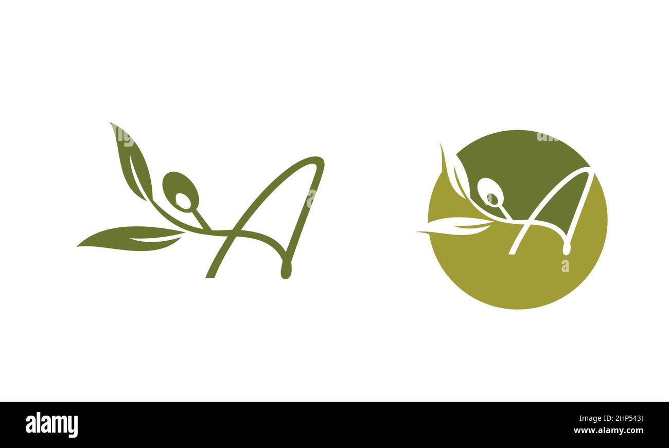 Lettera A del logo del monogramma di olive Illustrazione Vettoriale