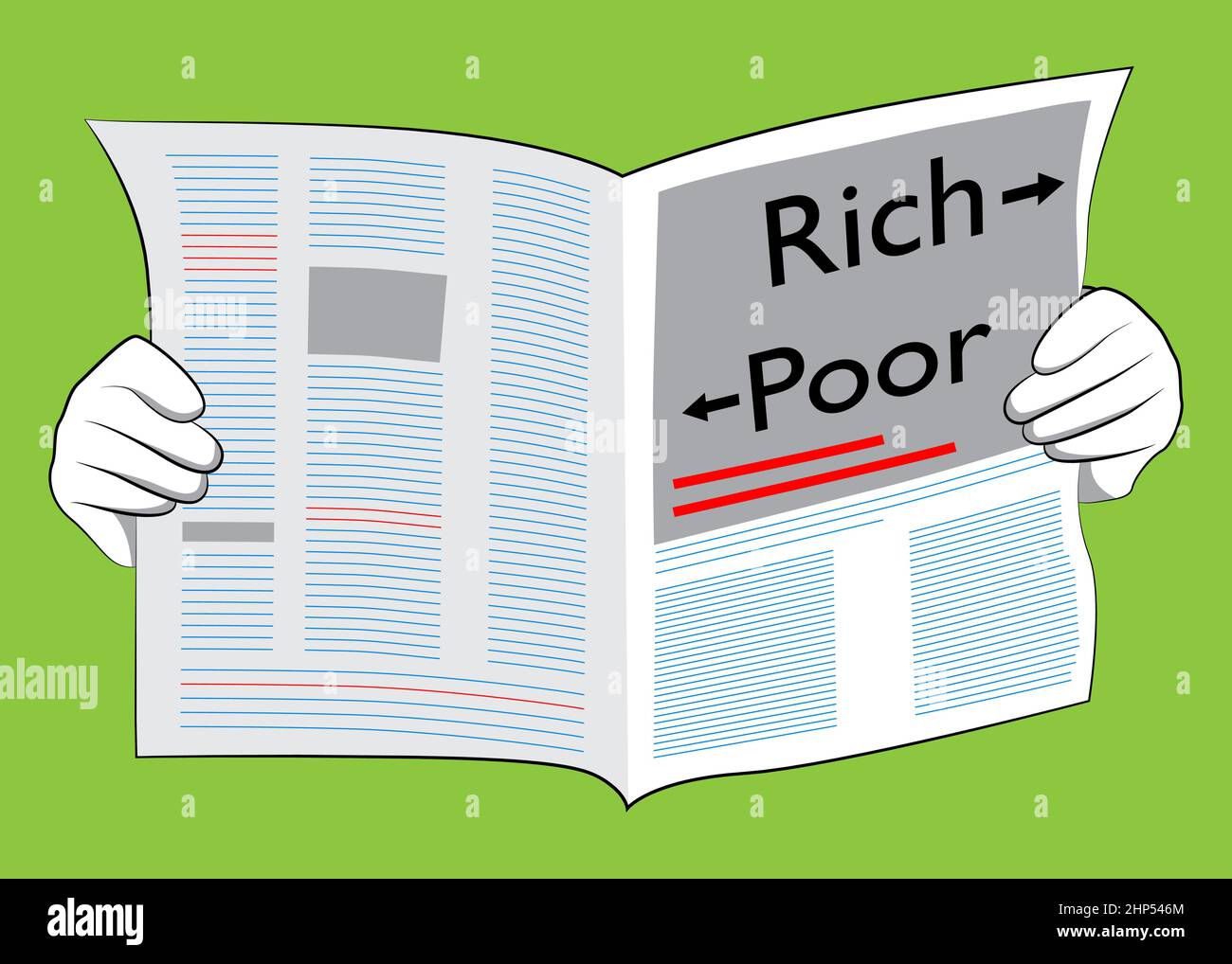 Giornale di affari con il testo parole povere o ricche con frecce Illustrazione Vettoriale