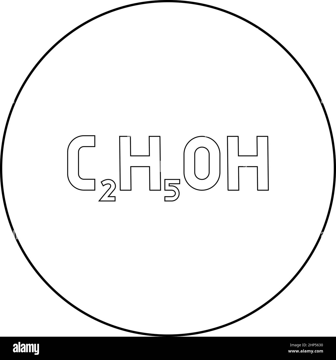 Formula chimica C2H5OH etanolo alcol etilico icona circolare colore nero grafico vettoriale a contorno pieno immagine stile Illustrazione Vettoriale