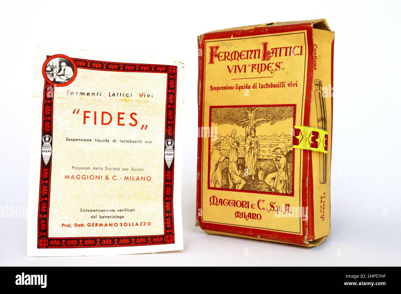 Annata 1964 FIDES batteri lattici probiotici, LACTOBACILLUS CASEI. Prodotto in Italia da MAGGIONI e C. S.p.A. - Milano Foto Stock