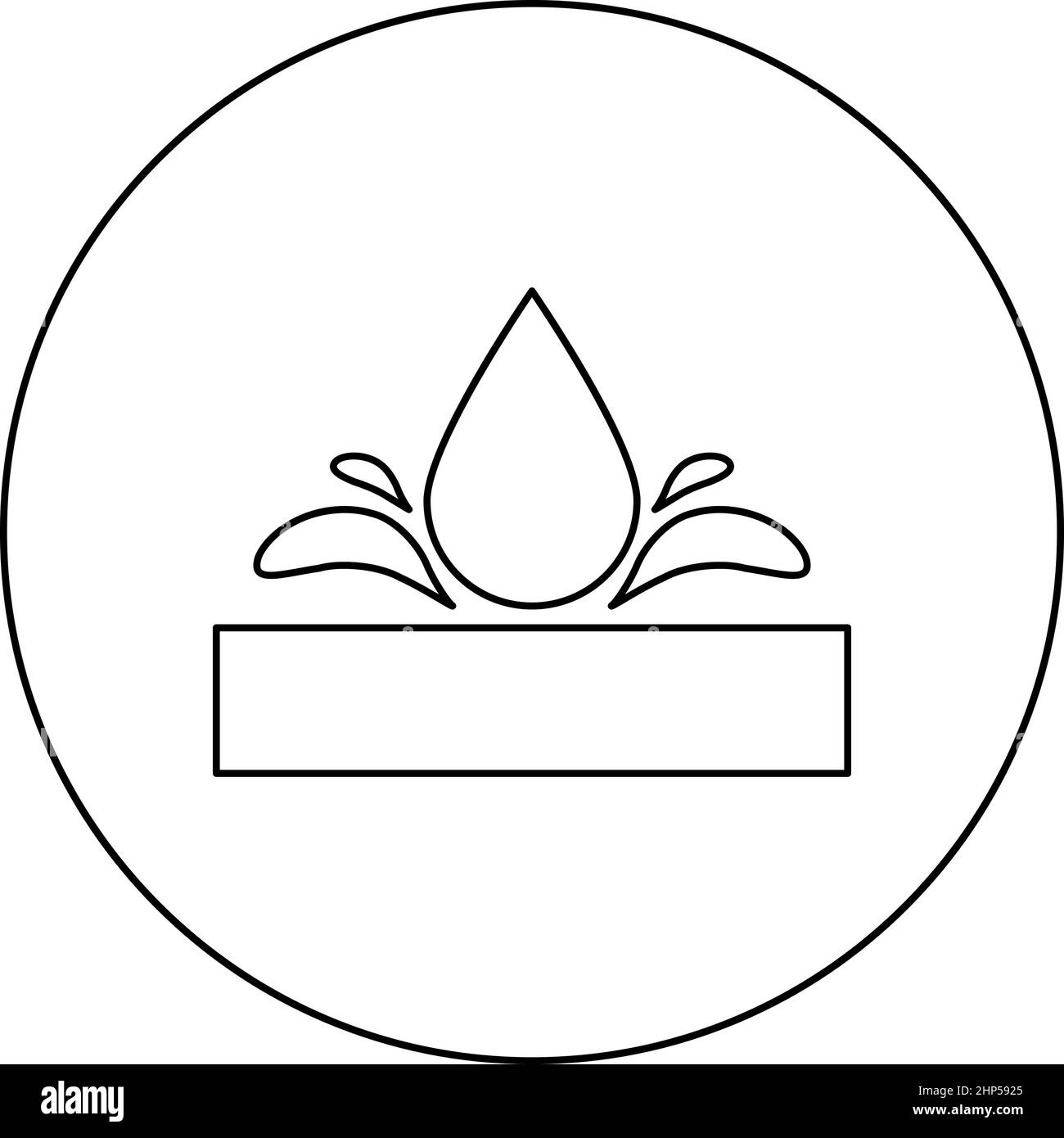 Impermeabile resistente all'acqua caduta di superficie spinta fuori fondazione tessuto impermeabile protezione contro l'umidità materiale idrofobo icona circolare colore nero vettore illustrazione solido contorno stile immagine Illustrazione Vettoriale