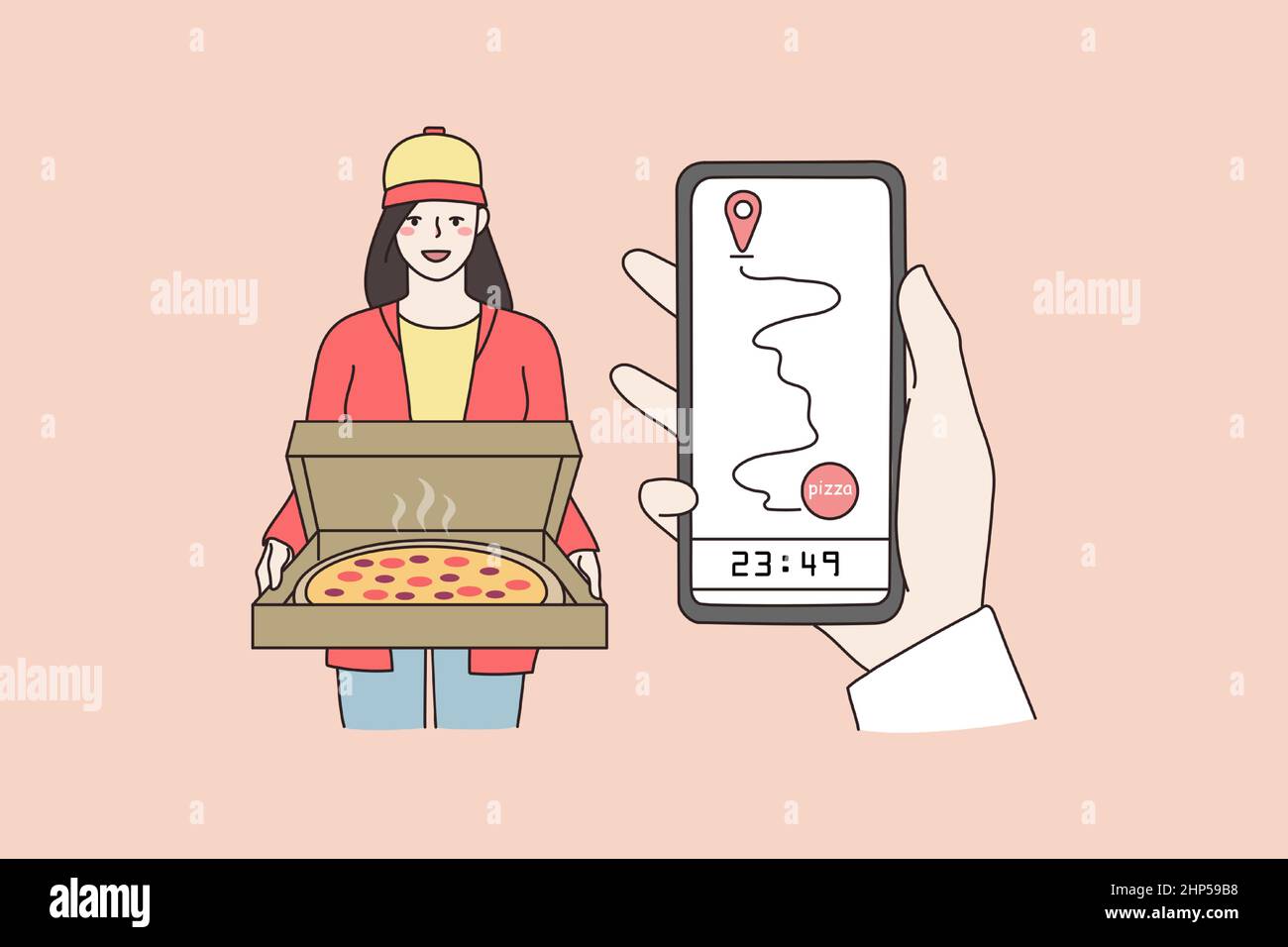 Ordinare cibo online sullo smartphone Illustrazione Vettoriale