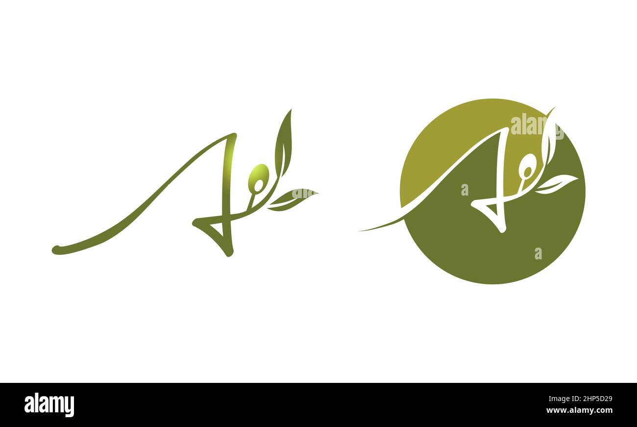 Lettera A del logo del monogramma di olive Illustrazione Vettoriale