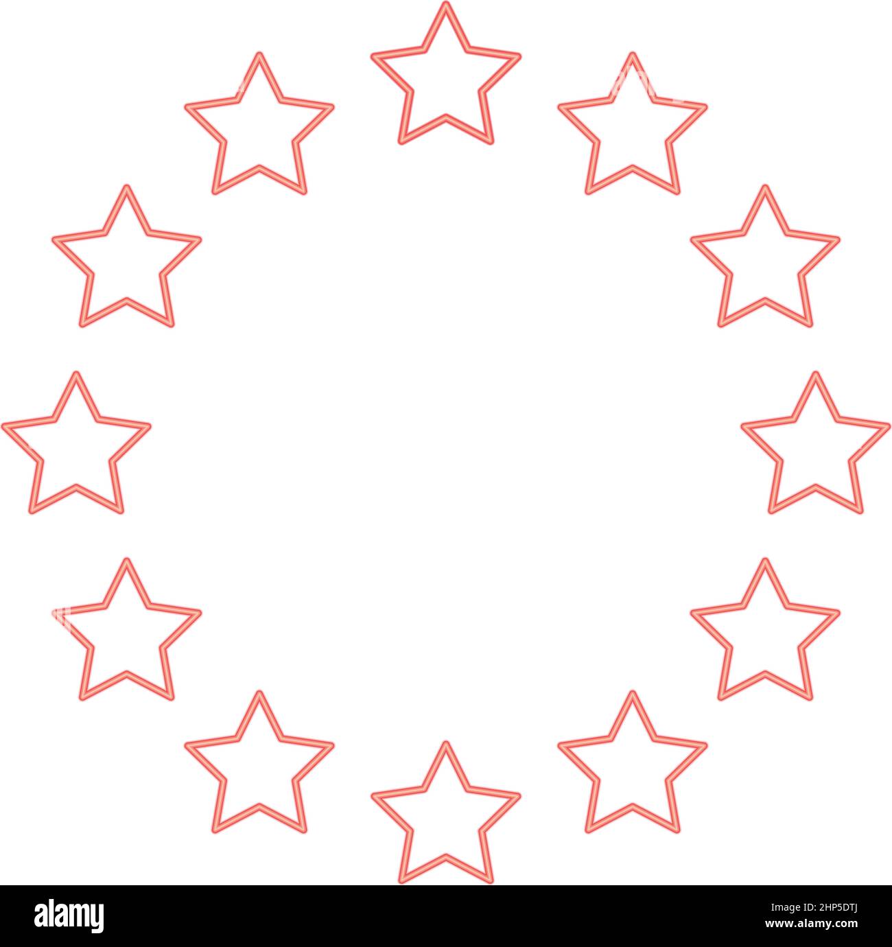 Stelle al neon in cerchio rosso illustrazione vettoriale colore immagine di stile piatto Illustrazione Vettoriale