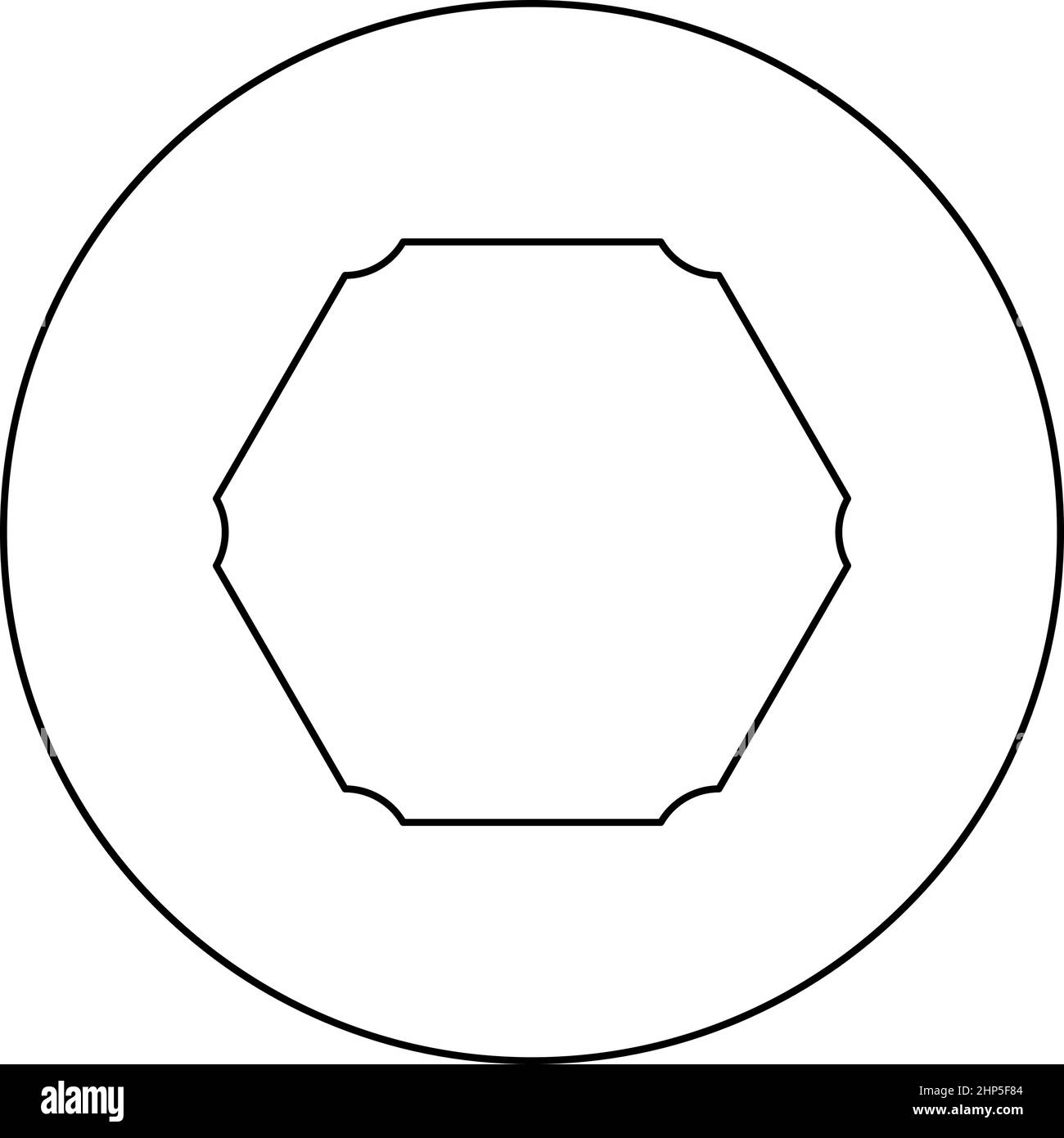 Banner esagonale sei angoli arrotondati vuoto mockup icona modello vuoto in cerchio rotondo nero disegno vettoriale a tinta unita immagine stile contorno Illustrazione Vettoriale