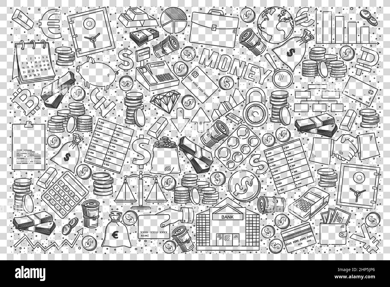 Insieme di doodle di affari di finanza Illustrazione Vettoriale