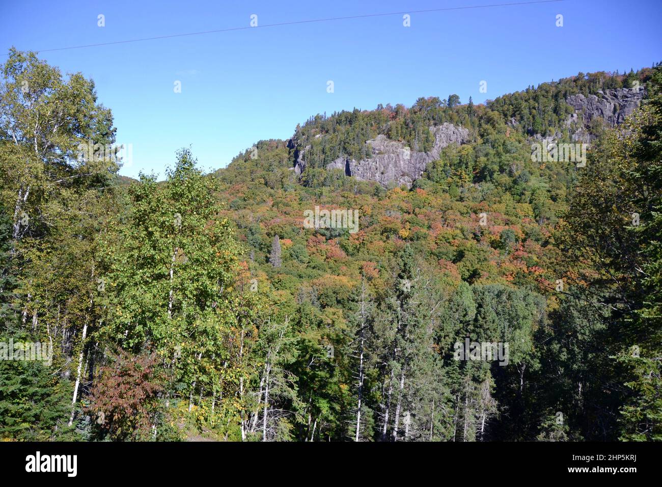 Paesaggio panoramico di Algoma con scogliera esposta e foresta durante l'estate Foto Stock