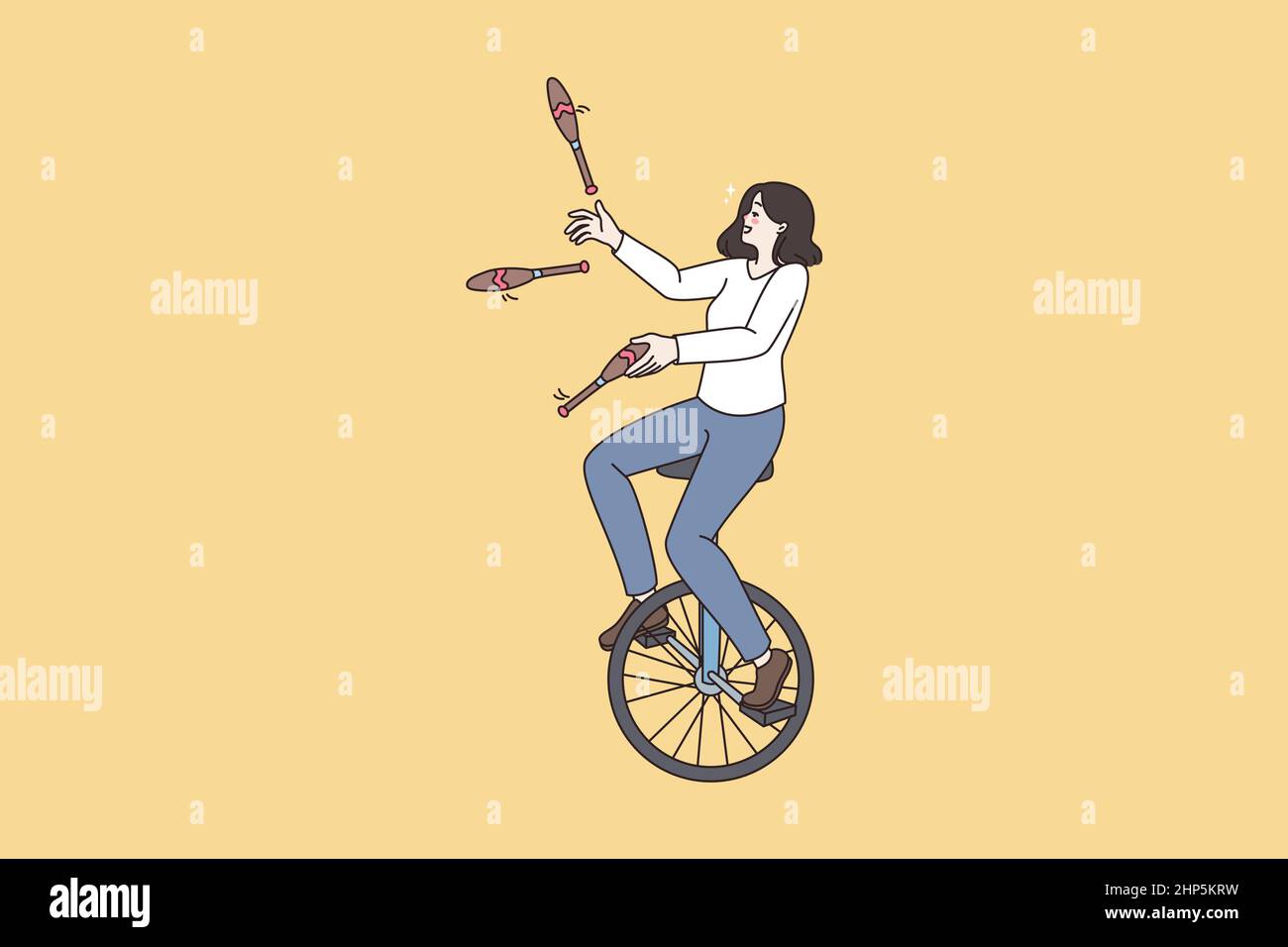 Donna ride monociclo giocolare con skittle Illustrazione Vettoriale