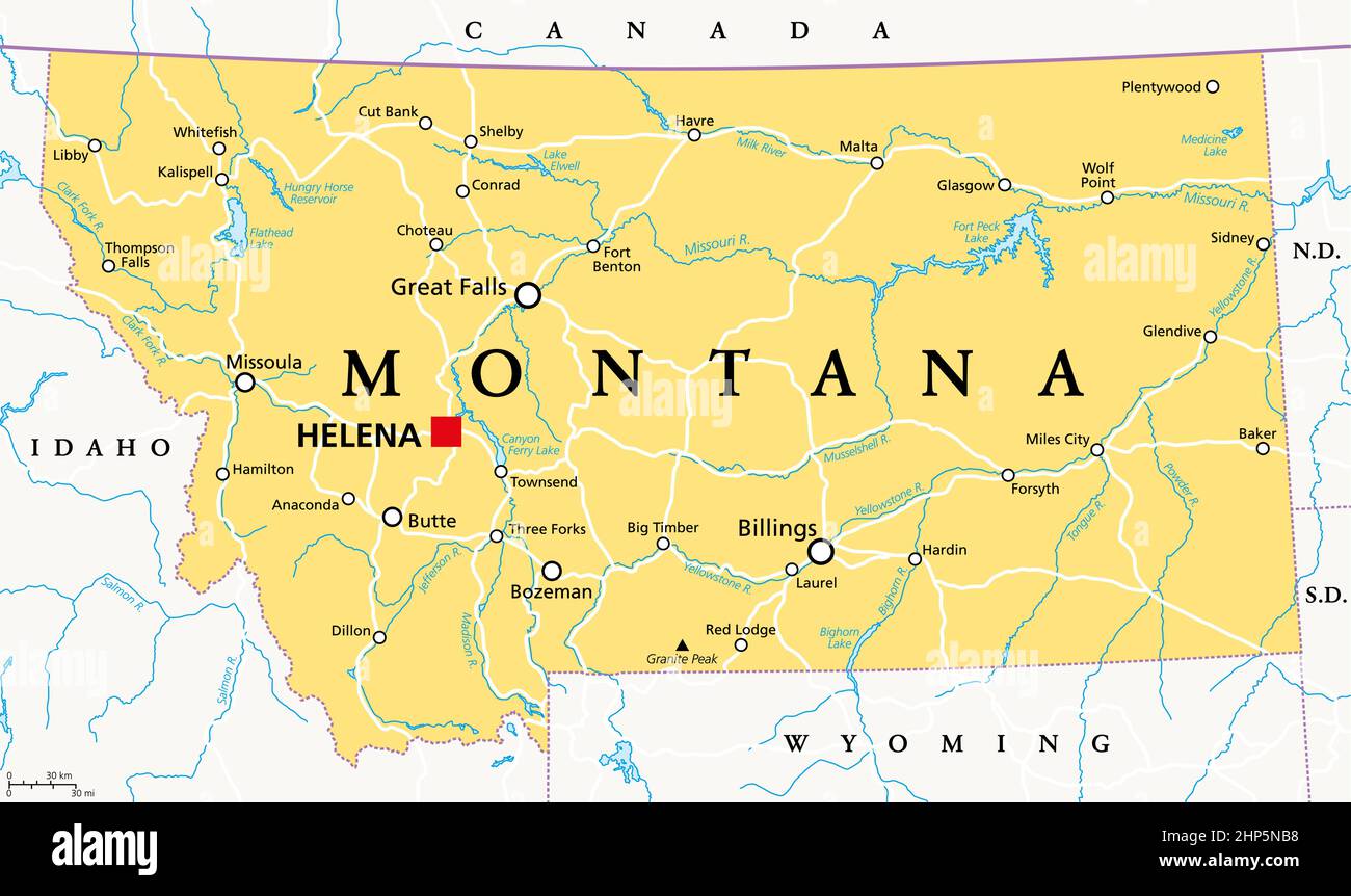 Montana, MT, mappa politica, stato degli Stati Uniti, Big Sky Country Illustrazione Vettoriale