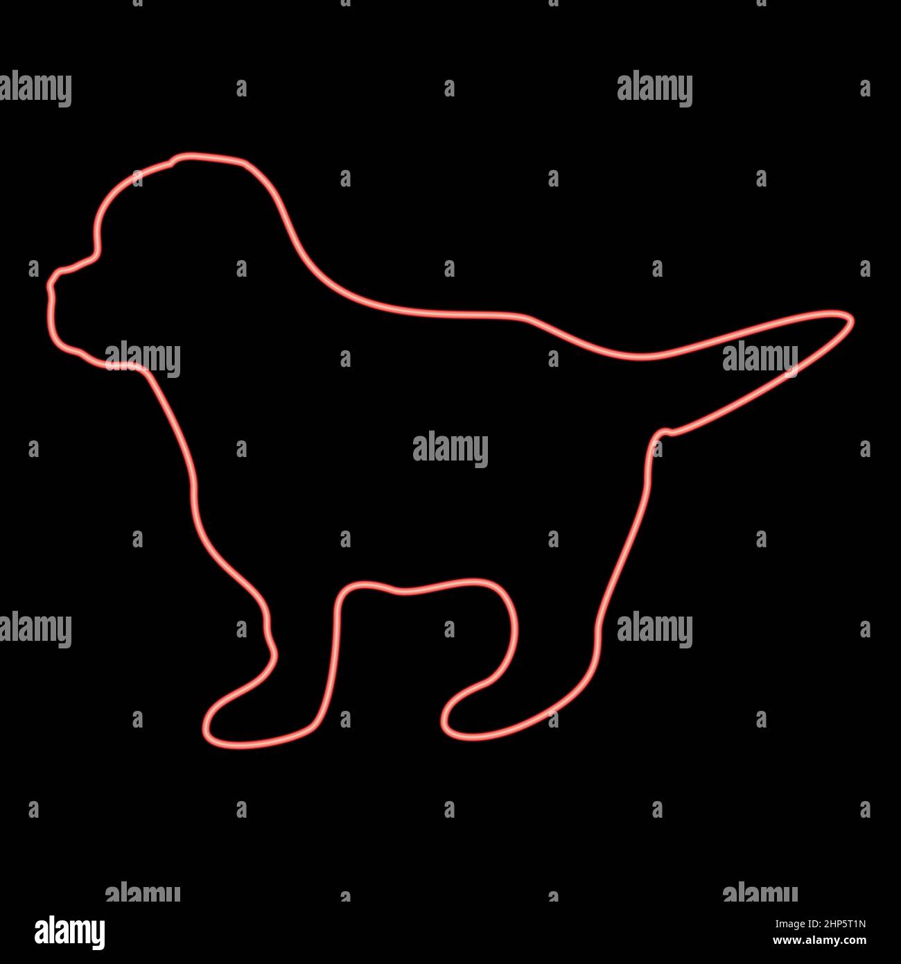 Icona neon cucciolo colore nero in cerchio rosso illustrazione vettoriale immagine in stile piatto Illustrazione Vettoriale