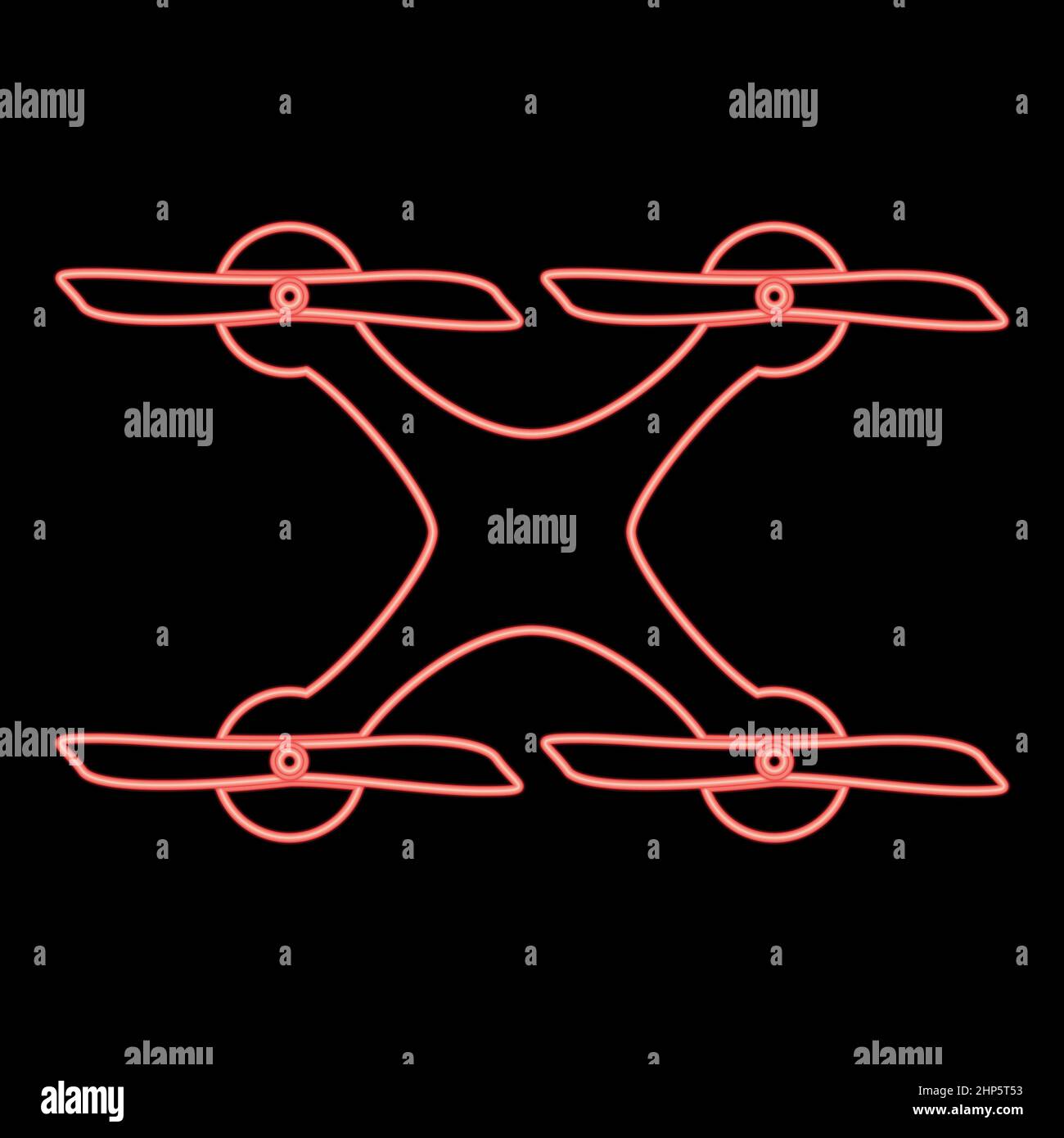 Icona del drone al neon colore nero nel cerchio rosso immagine vettoriale di stile piatto Illustrazione Vettoriale