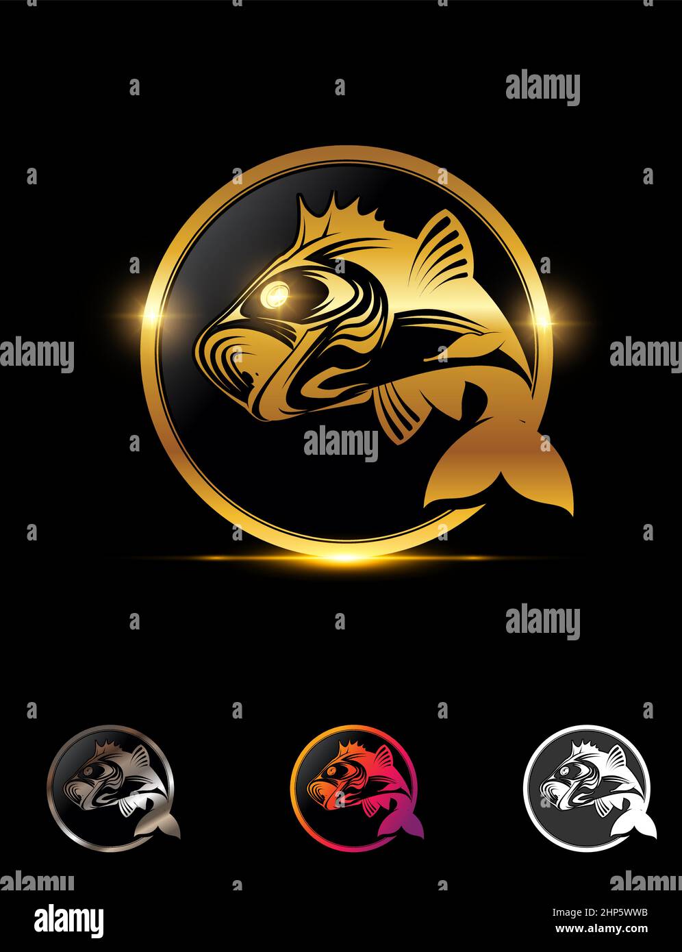 Cartello con il logo Golden Fishing Circle Illustrazione Vettoriale