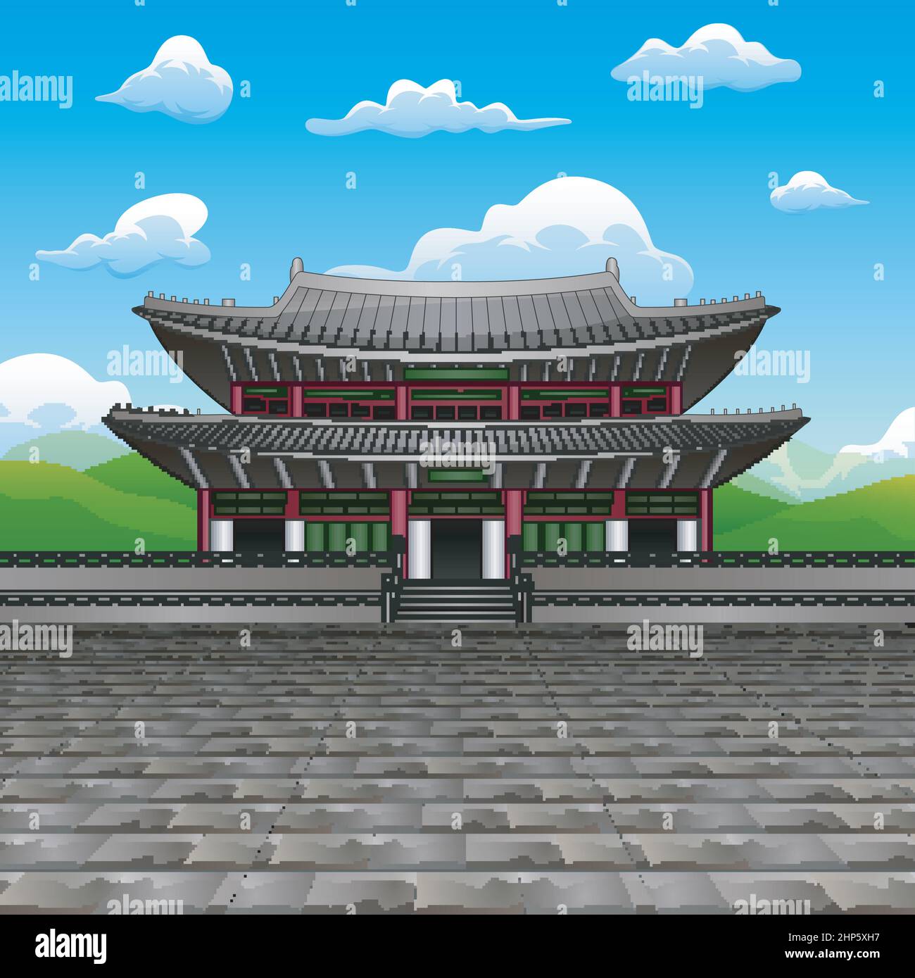 Illustrazione del simbolo del design piatto del palazzo di Changdeokgung Illustrazione Vettoriale