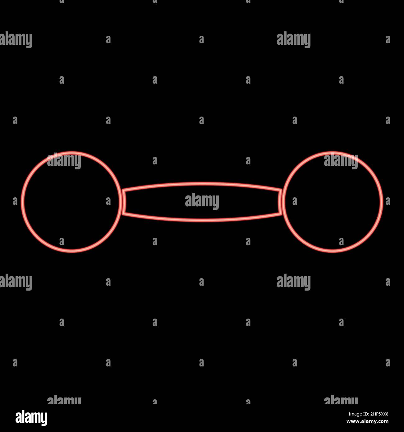 Icona neon dumbbell colore nero in cerchio rosso disegno vettoriale immagine stile piatto Illustrazione Vettoriale