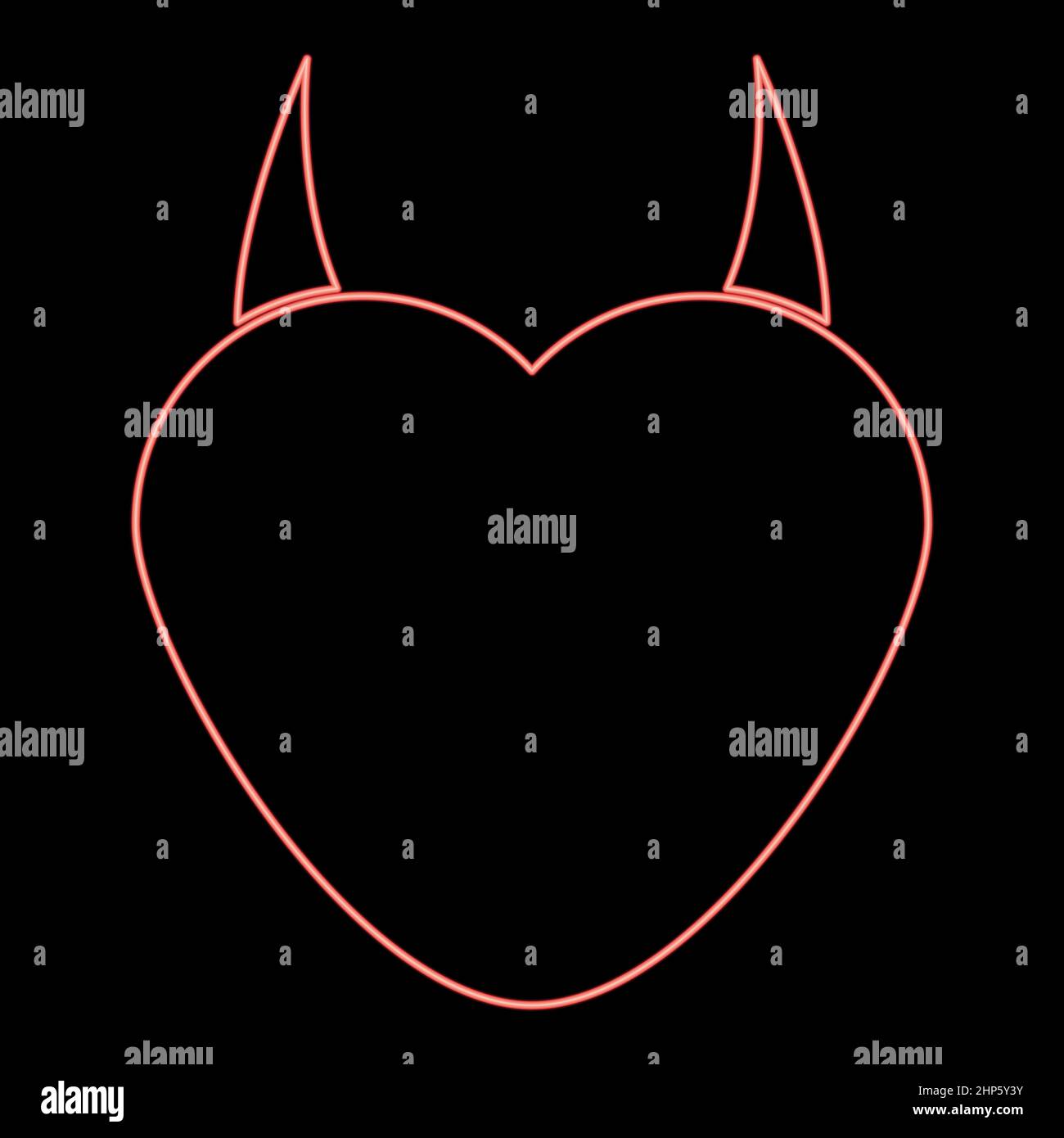 Neon cuore con diavolo corno icona colore nero in cerchio rosso vettore illustrazione immagine piatta stile Illustrazione Vettoriale