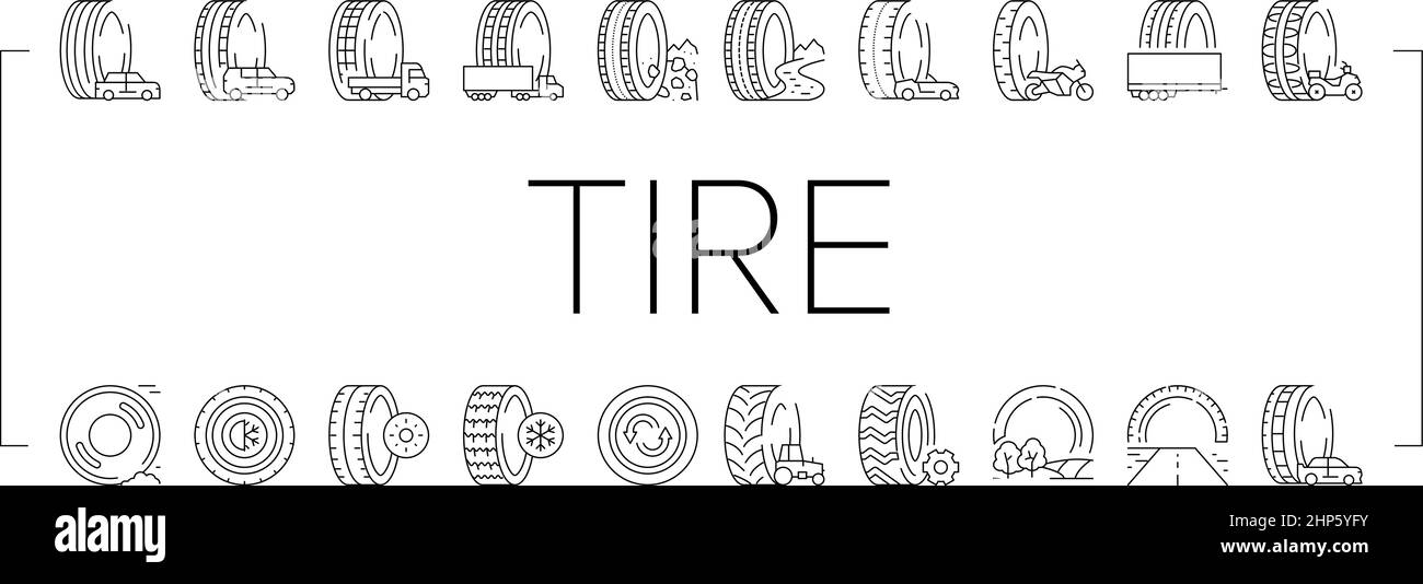 Usato Tire Vendita Negozio icone Business Set Vector . Illustrazione Vettoriale