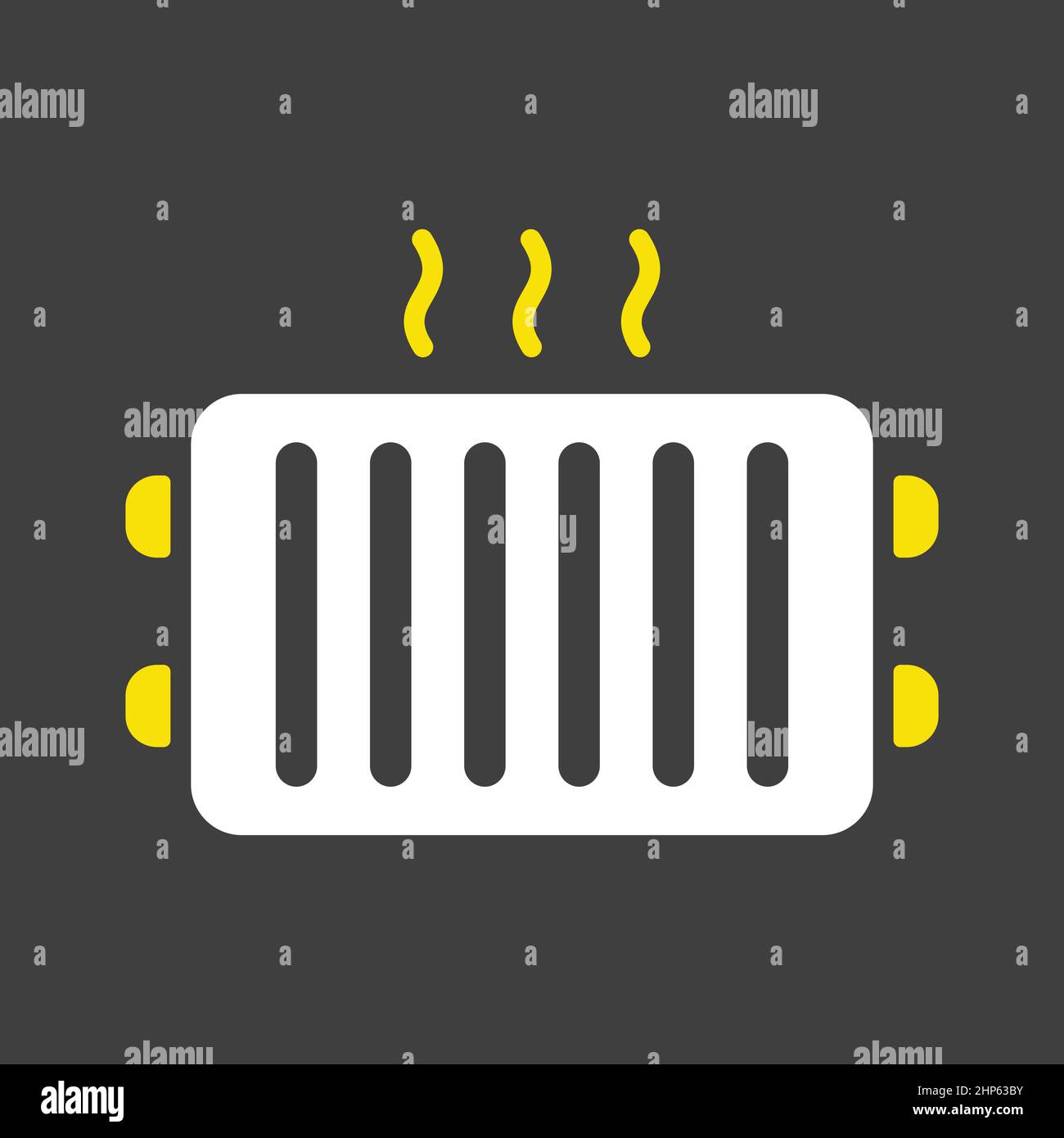 Radiatore, icona del vettore riscaldatore piatto su sfondo scuro. Costruzione, riparazione Illustrazione Vettoriale