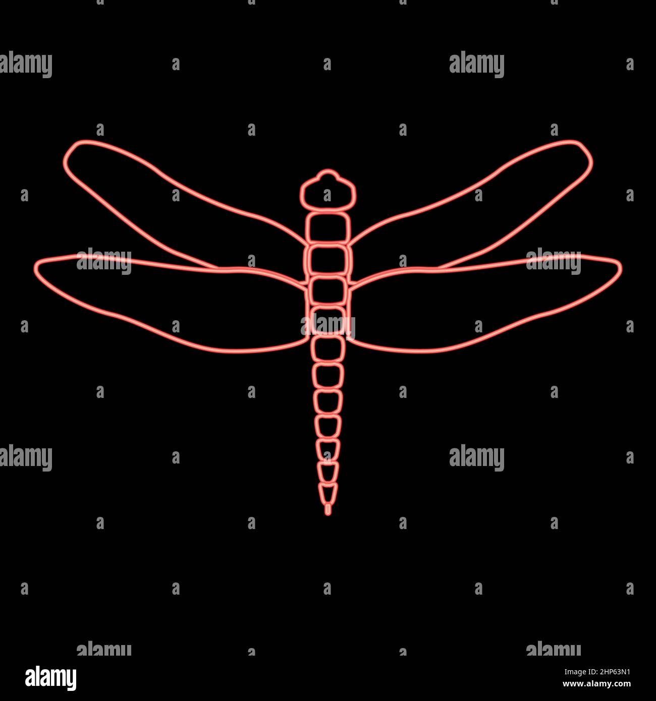 Immagine vettoriale a colori rosso neon libellula in stile piatto Illustrazione Vettoriale